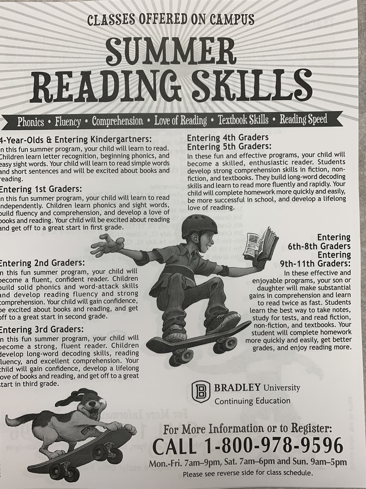 Bradley to offer summer reading skills classes.